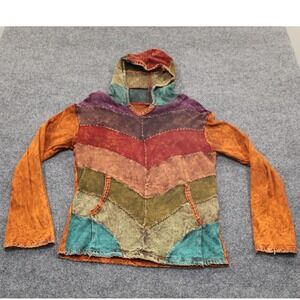 Patchwork Hoodie Tie Dye Long‎ Sleeve Made in Nepal Size L/XL Handmade in Napal